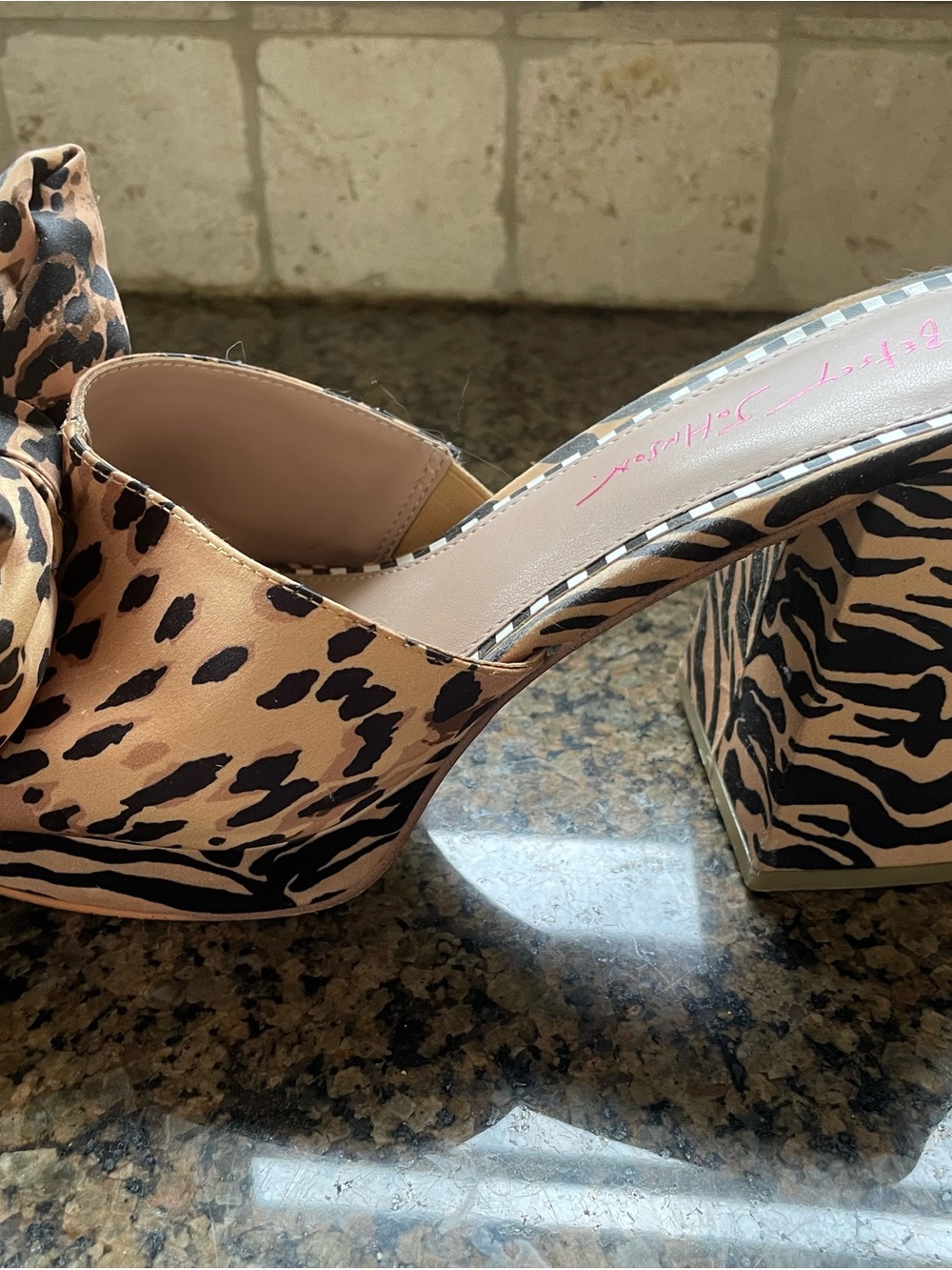 Betsey Johnson Possie Leopard Bow Slide Mules with Gem Accents, Size 11 - Picture 5 of 9